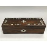 A rosewood box inlaid with mother of pearl and wit