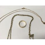 A 9 ct gold ring and two 9 ct gold chains 8.5 gram