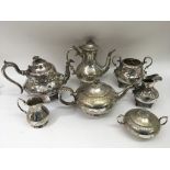 Two, silver plated engraved teasets
