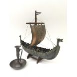 A well detailed, bronze model of a Viking ship and