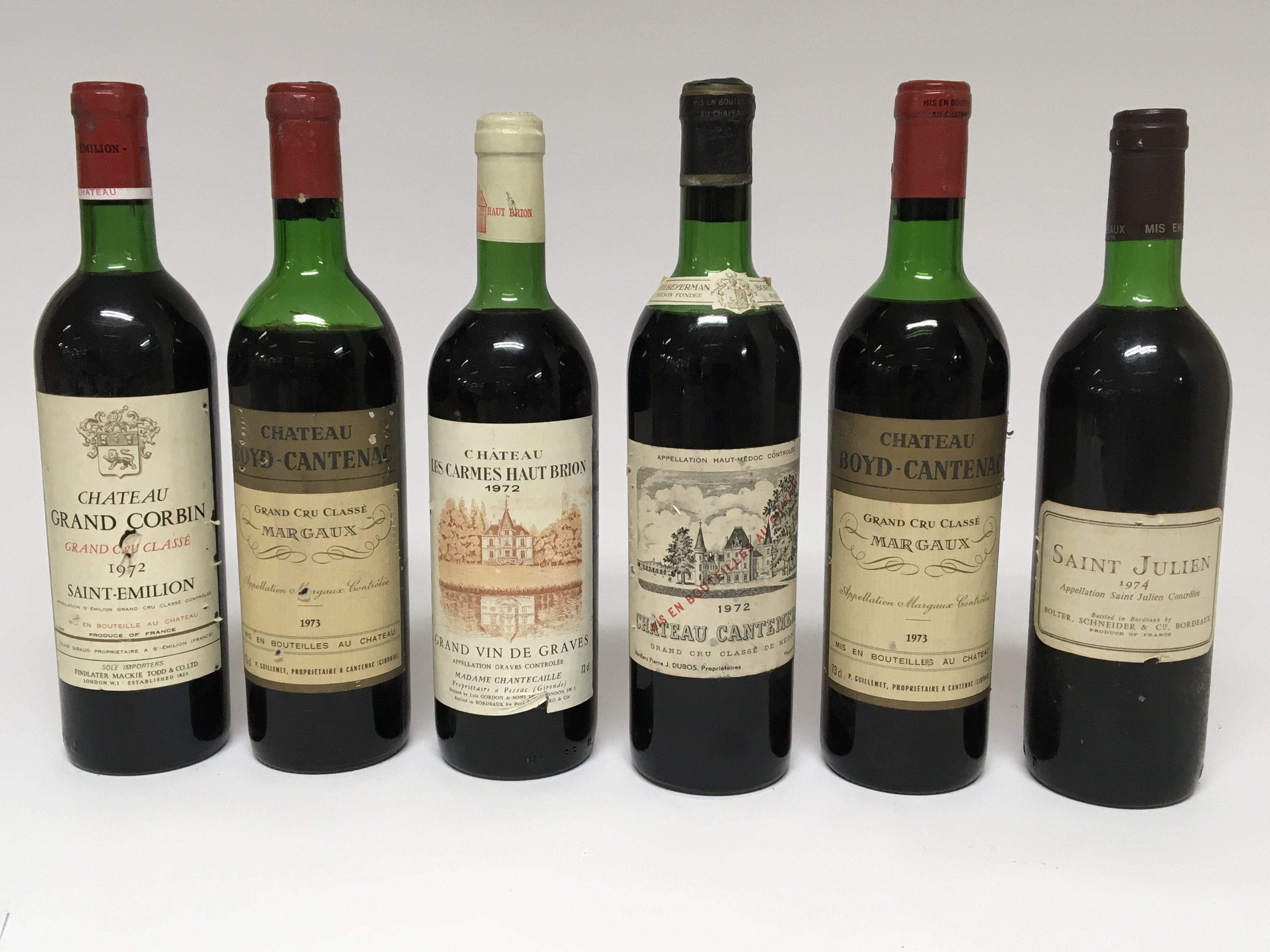 Six bottles of 1970s Vintage wine comprising chate