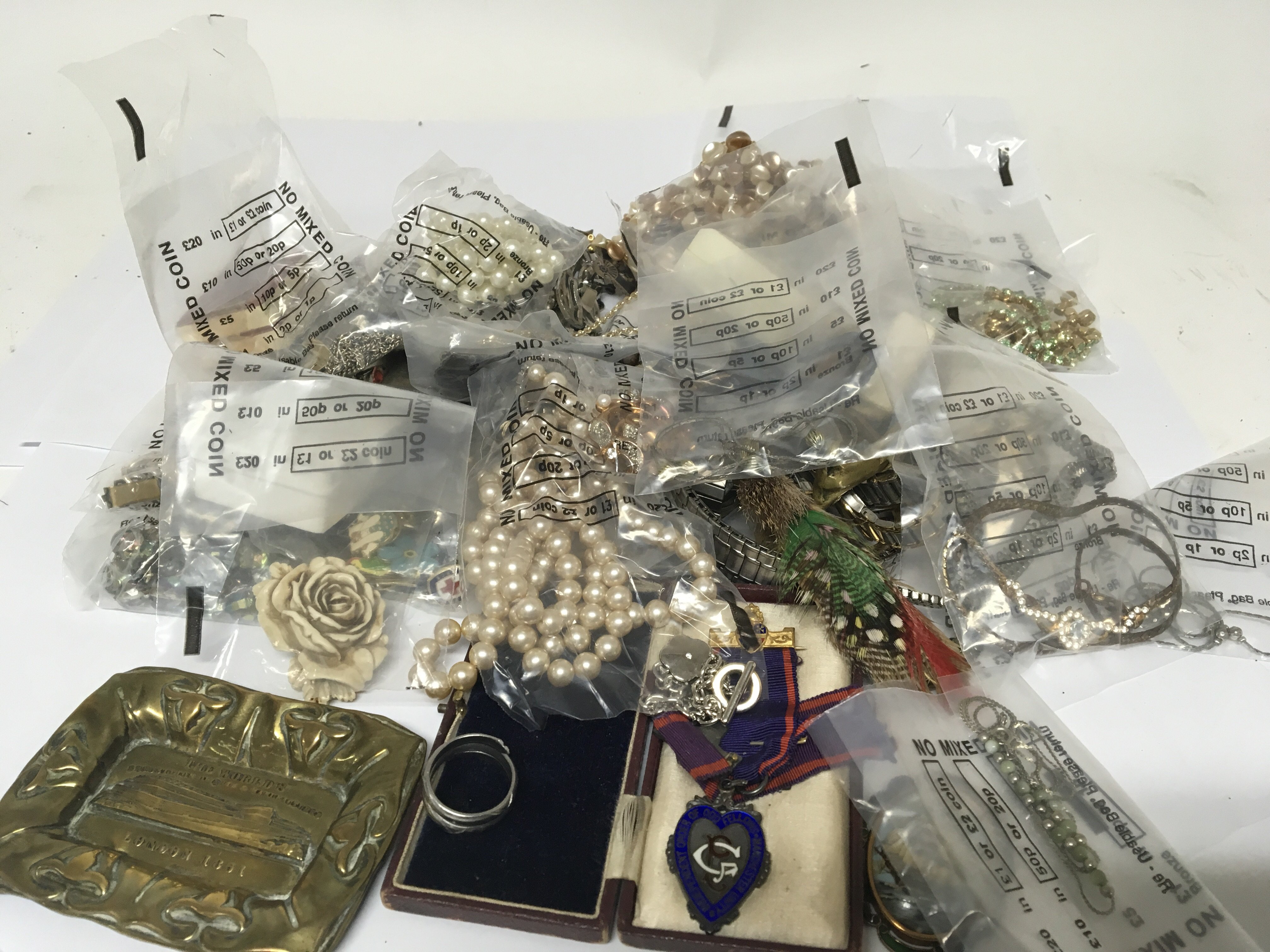A collection of costume jewellery including some silver watches an 1851 Exhibition souvenir enamel