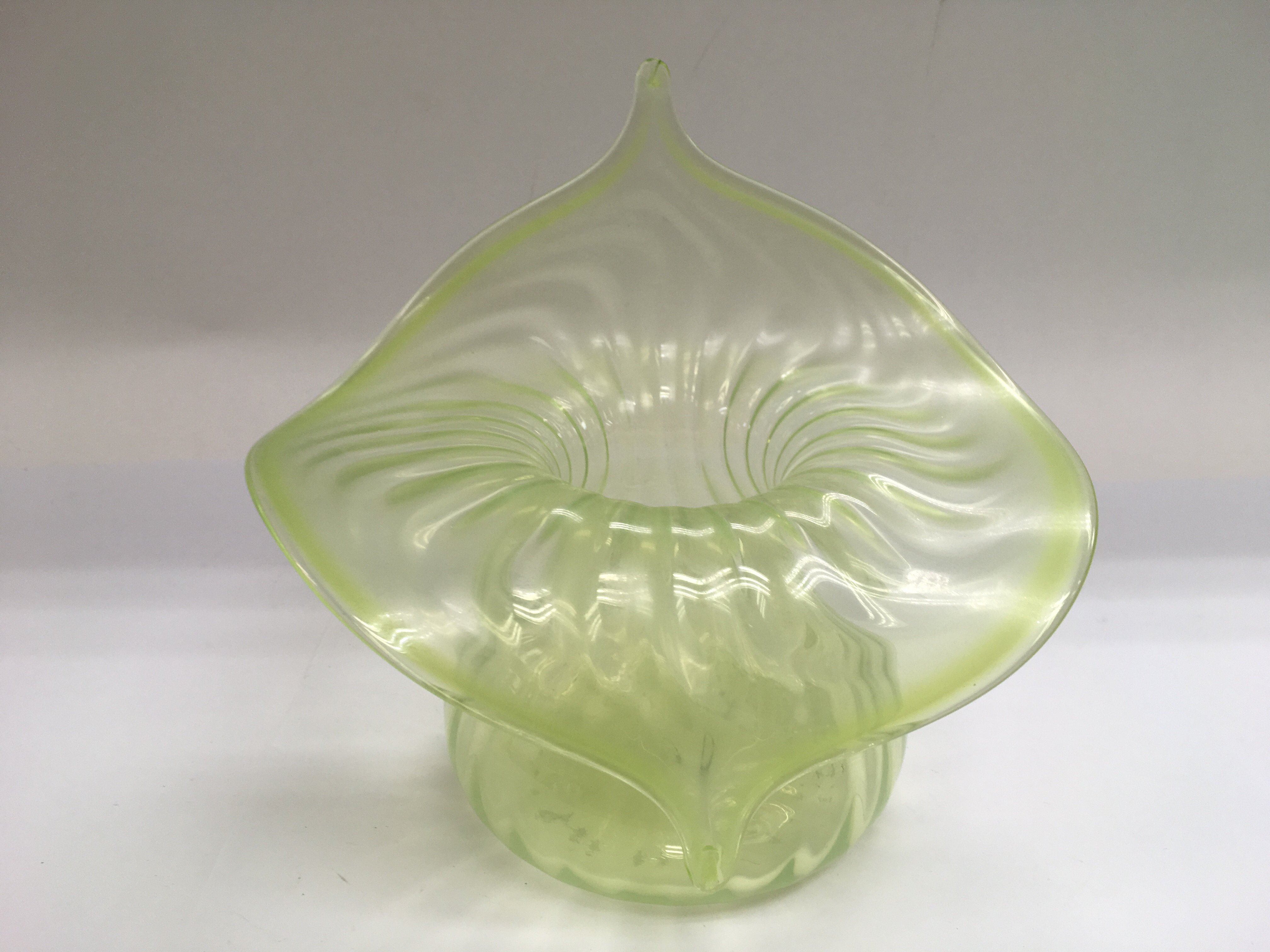 A green glass 'Jack in the pulpit' vase, approx he