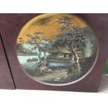 A pair of Japanese plaques depicting landscape vie