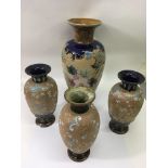 A large Doulton Lambeth vase plus three Slater exa