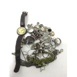 A small bag of silver jewellery odds and a watch