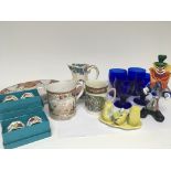 A collection ceramics comprising Bristol blue glas