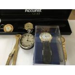 Six dress watches and a plated pocket watch