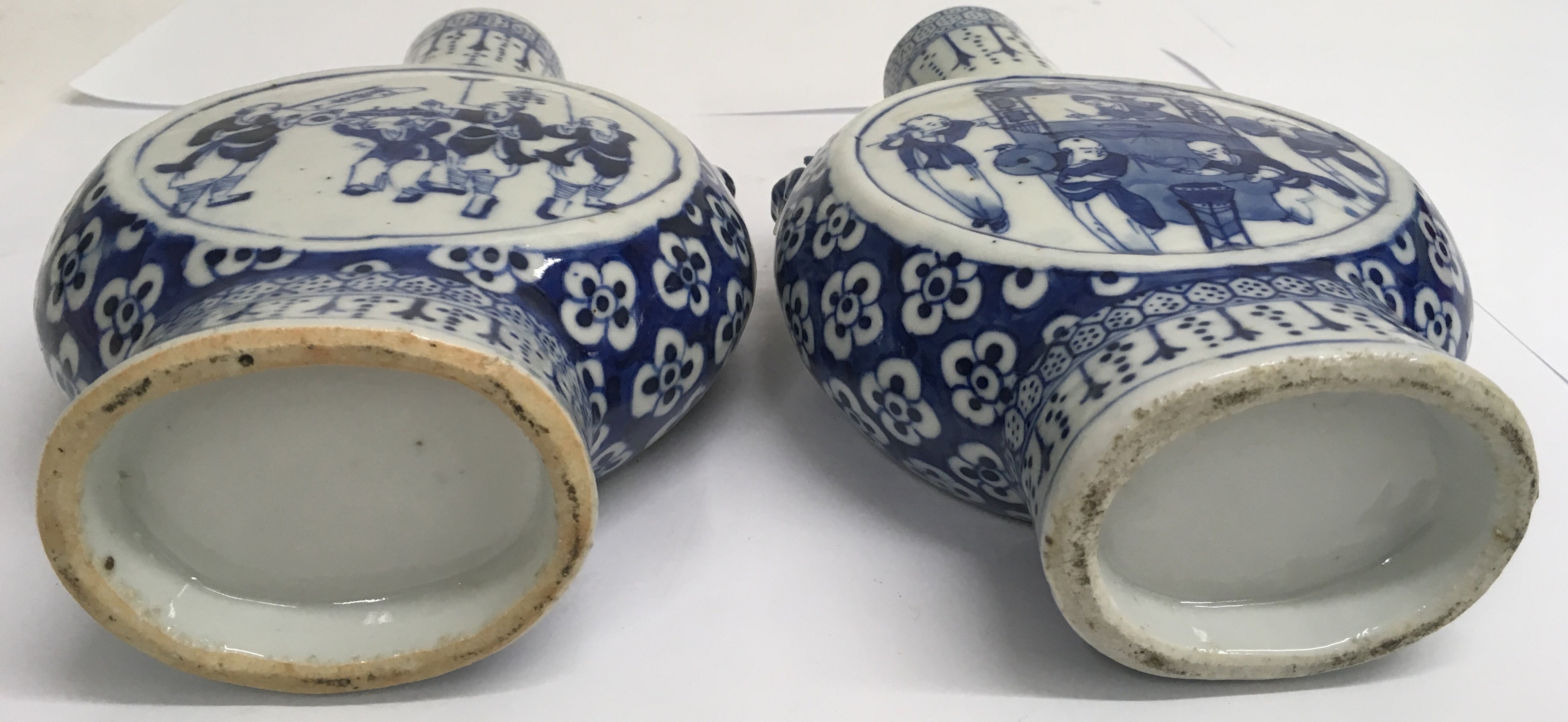 Two, Chinese blue and white moon flasks, painted w - Image 3 of 3