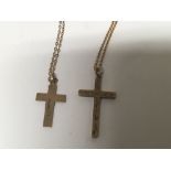 Two 9carat gold cross pendents with attached neckl