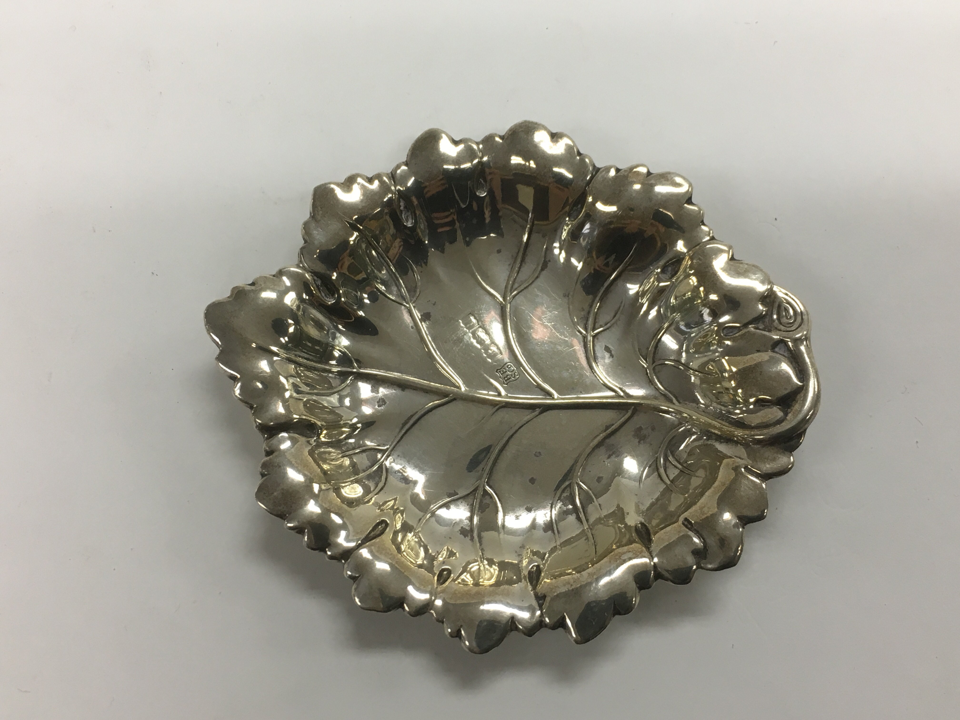 A small silver dish in the form of a leaf, Birming