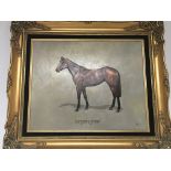 A framed oil painting on canvas of the Race horse