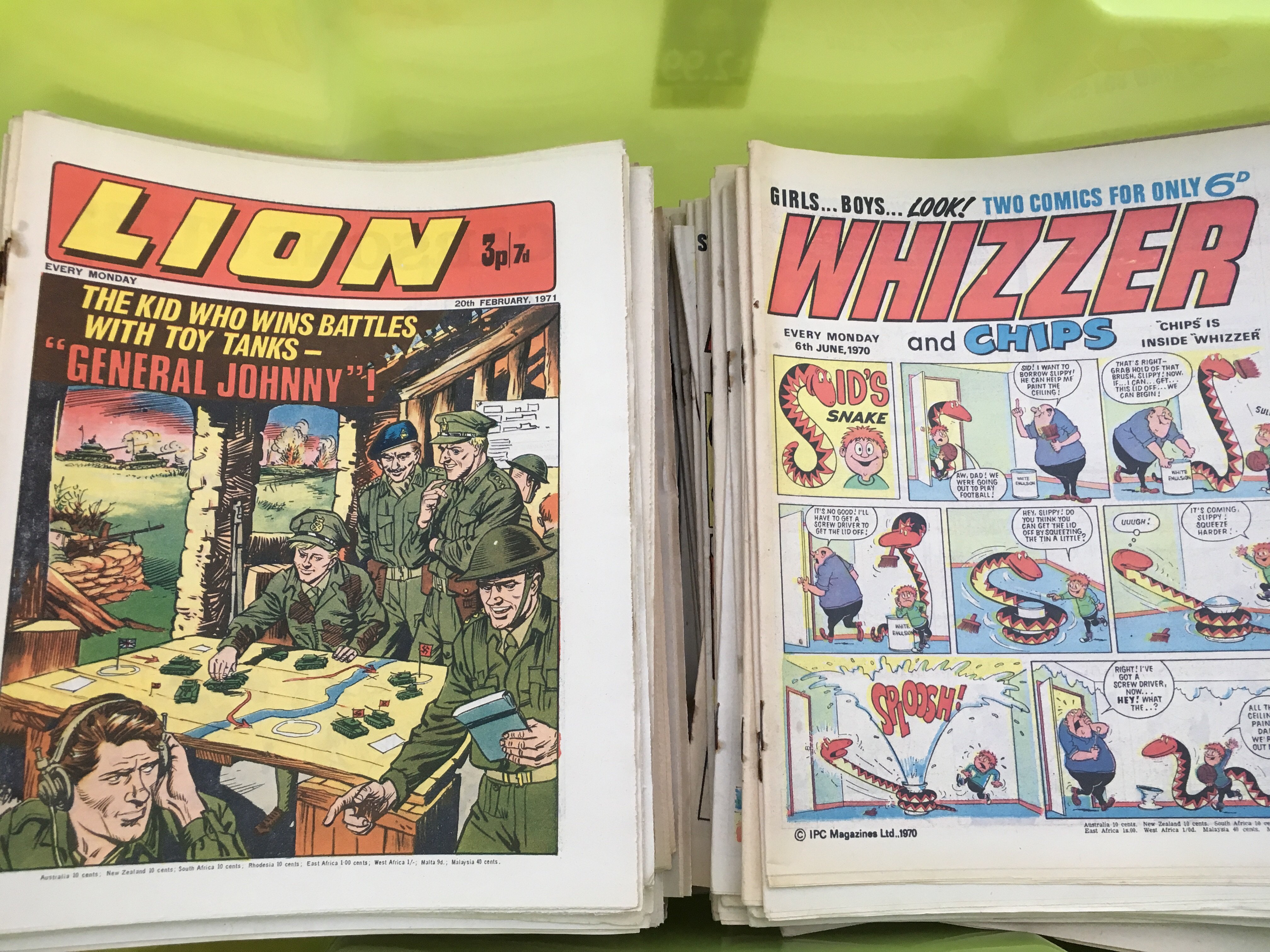 A collection of 1970s UK comics including Lion and