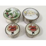 Four silver trinket boxes, each bearing Christmas