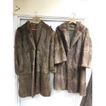 Two vintage. full length brown fur coats.Approx size12- 14