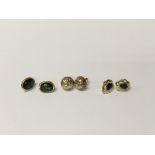 Three pairs of 9 ct gold earrings