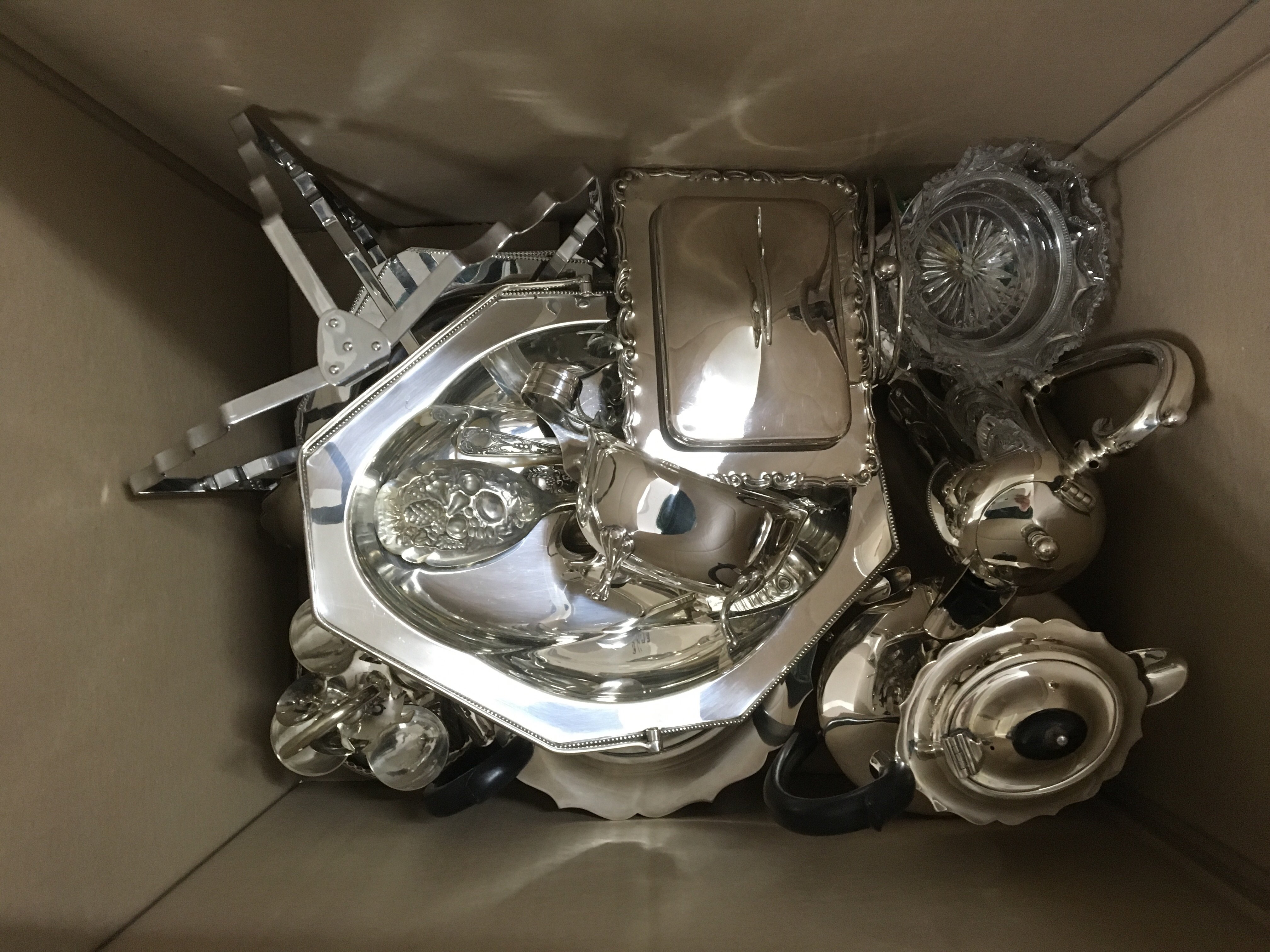 A box of silver plated ware various