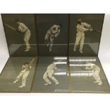 Six framed and glazed prints of cricketers by Albe