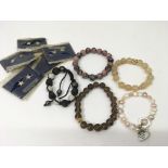 Four stone set bead bracelets and five pairs of st