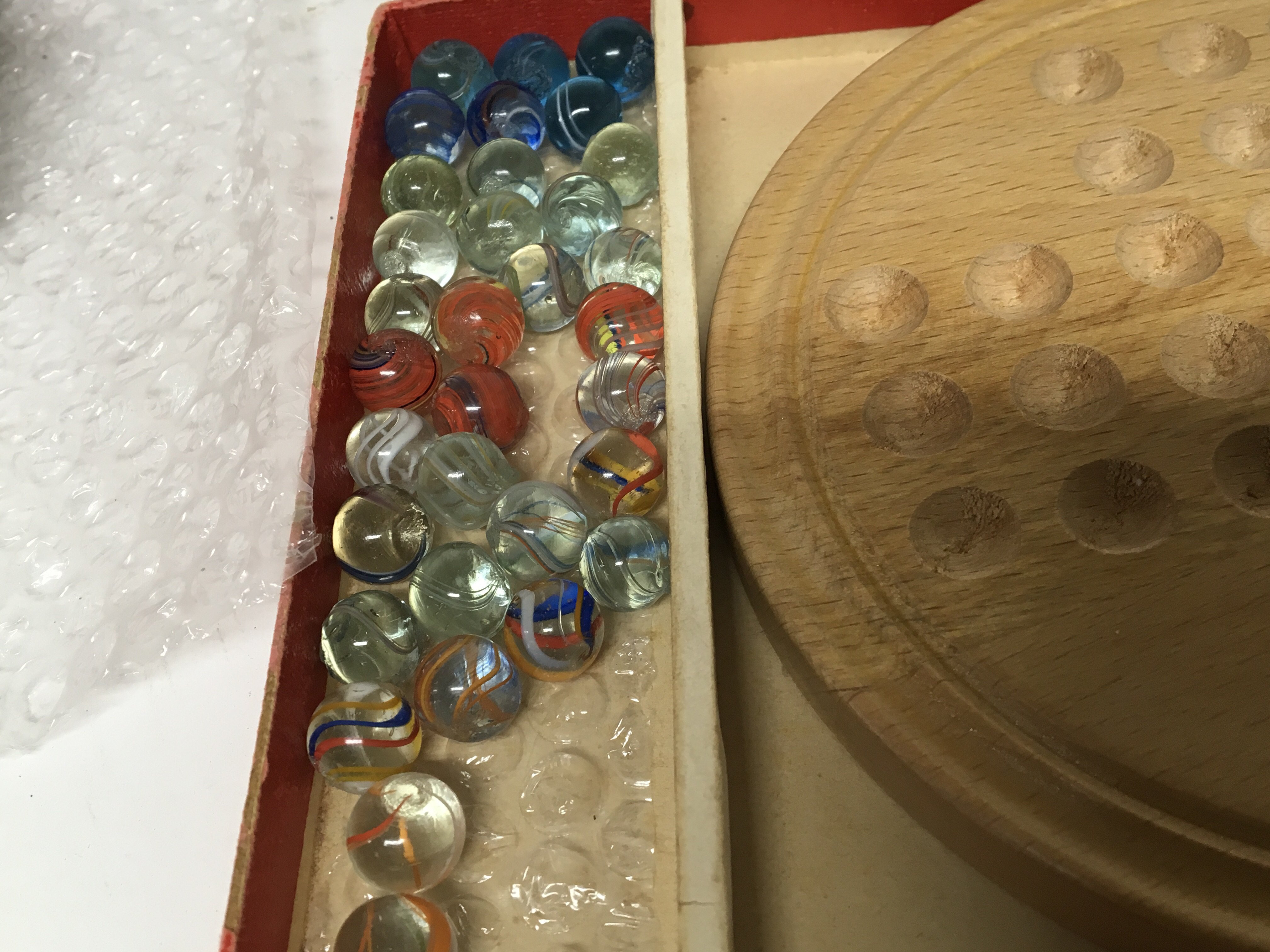 A rare boxed Percys Solitaire in a fitted box with rare smaller handmade marbles 1/2 inch attributed - Image 3 of 3