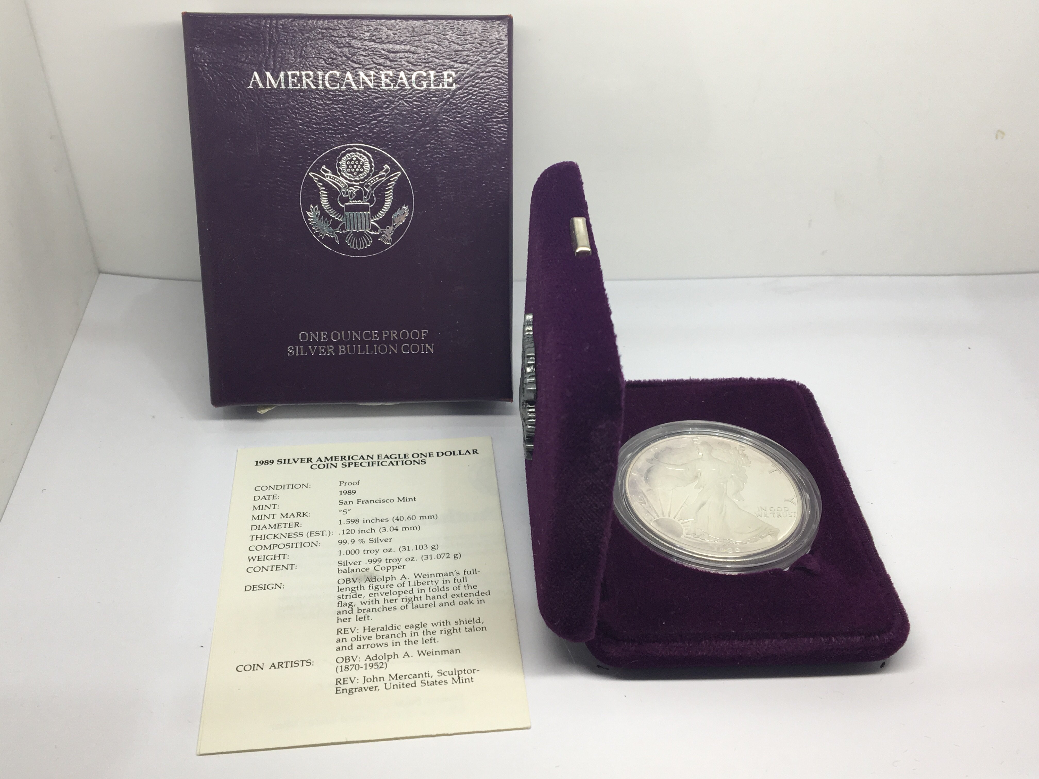 A silver1989 (9.99%) American Eagle Dollar. SAN Fr - Image 2 of 2