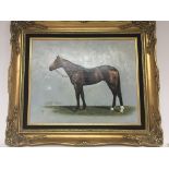 A gilt Framed oil painting on canvas. The Racehors