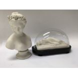 A small Parian ware bust and a alabaster figure un