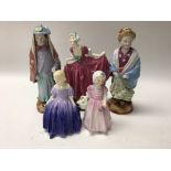 A collection of five figures including doulton