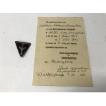 A German WW2 Mother's service badge with certifica