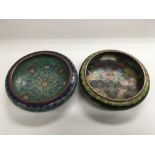 Two cloisonne bowls, one depicting a dragon chasin