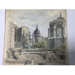 An unframed watercolour by F I Naylor dated 1947 depicting London views of St Paul's cathedral after