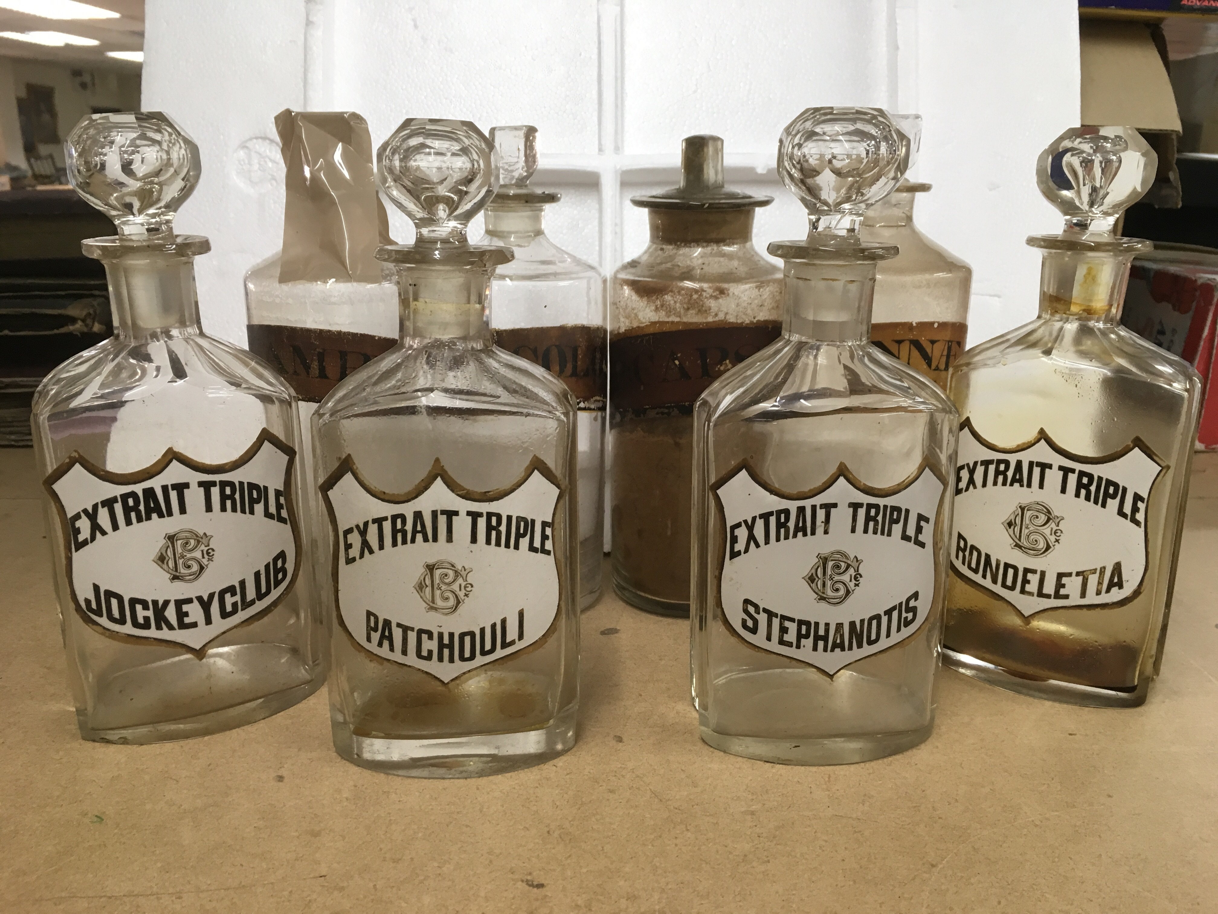 Eight Victorian apothecary bottles, all labelled.