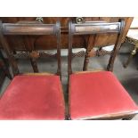 A Victorian mahogany drop leaf table and a set of six Victorian chairs with drop in seats on