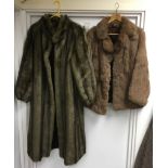 A vintage, full length Astraka faux fur brown coat and a cropped fur jacket.Approx 12-14 - NO