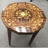 An Italian marquetry top table, the fitted interior with musical movement,.Approx 47cm wide x 48cm