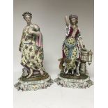 A large pair of 19th German porcelain figures on stands 52 cm depicting classical figures