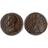 British Coins, Charles II, farthing, 1675, laur. bust l., rev. Britannia std. l., with shield and