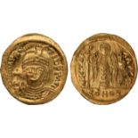 Ancient Coins, Byzantine, Maurice Tiberius (582-602), gold solidus, Antioch, draped and cuirassed