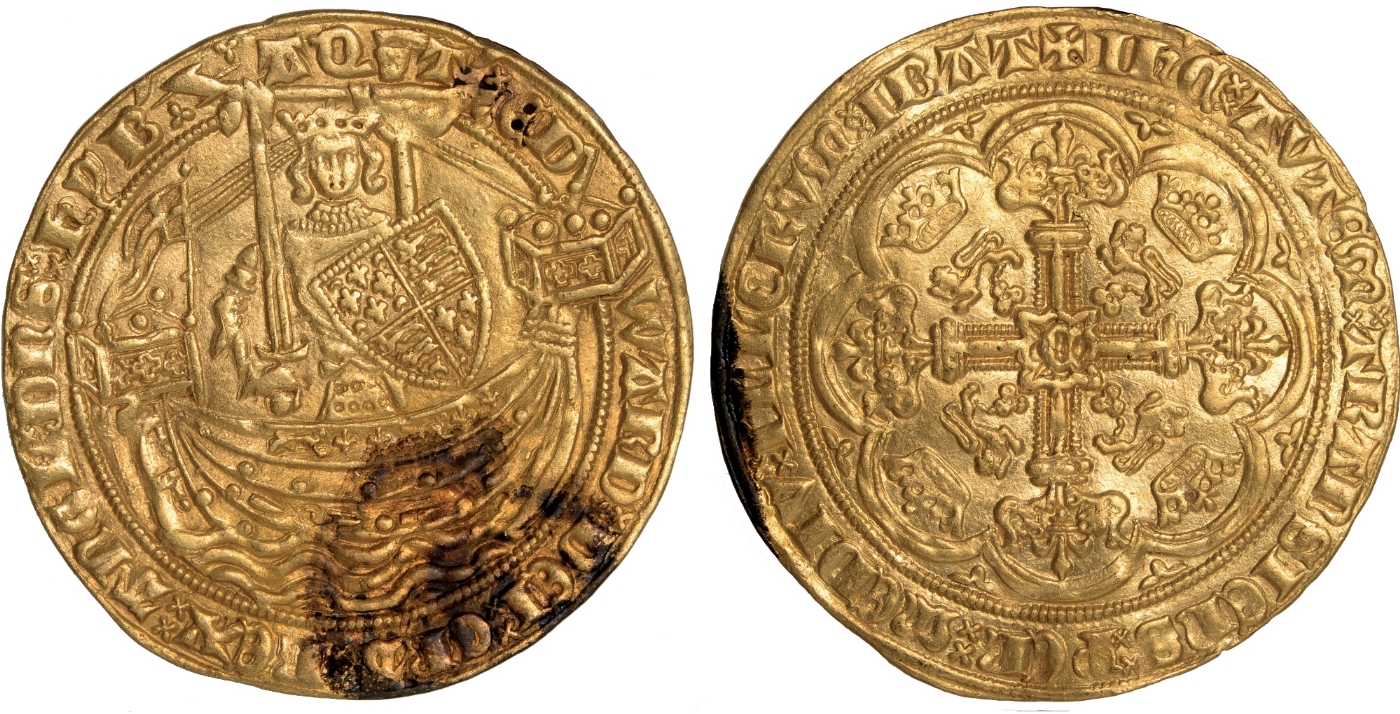 British Coins, Edward III, fourth coinage, treaty period (1361-1369), noble, Calais, king with sword