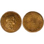 British Coins, Charles II, half guinea, 1670, first laur. bust r., rev. crowned, cruciform