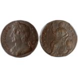 British Coins, Charles II, halfpenny, 1673, laur. bust l., Britannia std. l., with shield and