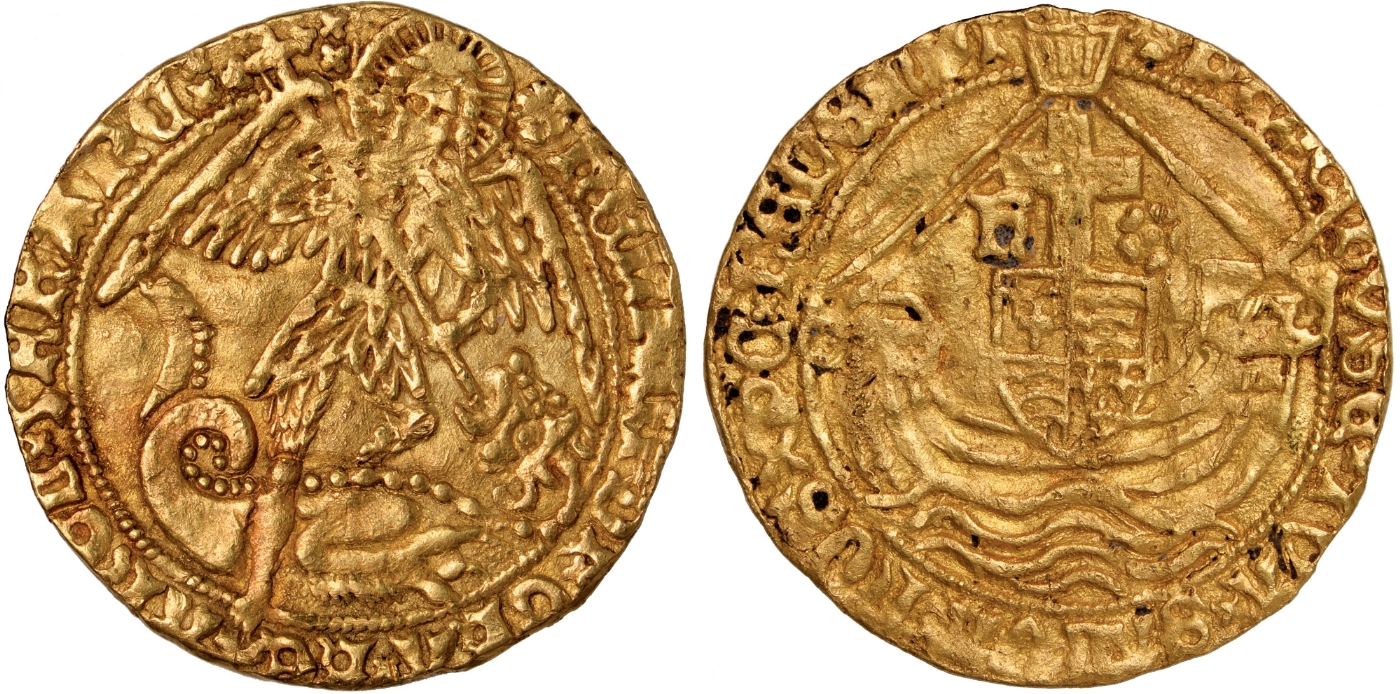 British Coins, Henry VII, angel, type I, mm. lis over halved sun and rose/halved sun and rose (