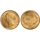 World Coins, Australia, Victoria, sovereign, 1866, Sydney mint, laur. head l., rev. AUSTRALIA within