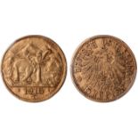 World Coins, German East Africa, 15 rupien, 1916T, right arabesque on obverse ends below first A