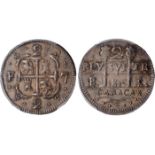 World Coins, Venezuela, Caracas, 2 reales, 1819BS, arms, rev. two pillars dividing value and date (