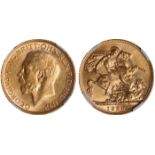 World Coins, Australia, George V, sovereign, 1928M, bare head l., rev. St. George and the dragon,