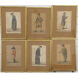 Six early 19thC etchings by Dighton including Noble Student of Oxford, a View from Chatham Row Bath,