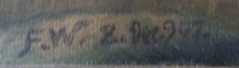 Pair of early 20thC oil on canvas Highland cattle by streams with mountains beyond, monogrammed - Image 4 of 9