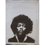 Jimi Hendrix poster by Nigel Ashcroft, signed and dated by the artist, 18 x 54cm