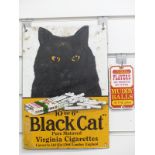 Black Cat Virginia Cigarettes enamel sign and a small humorous enamel sign 32x22cm